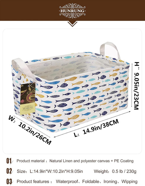 HUNRUNG Rectangle Storage Basket Cute Canvas Organizer Bin for Pet/Children Toys, Books, Clothes Perfect for Rooms/Playroom(rectangle-fish)...