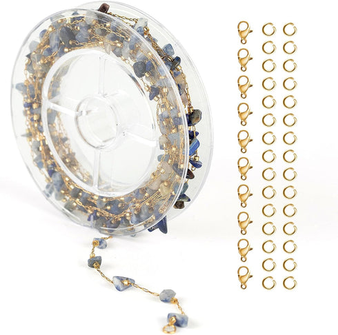 YOUBEIYEE Gold Plated Chain for Jewelry Making Blue Natural Stone Bead Chain Women Necklace Bracelet DIY Stainless Steel Jewelry Supplies...