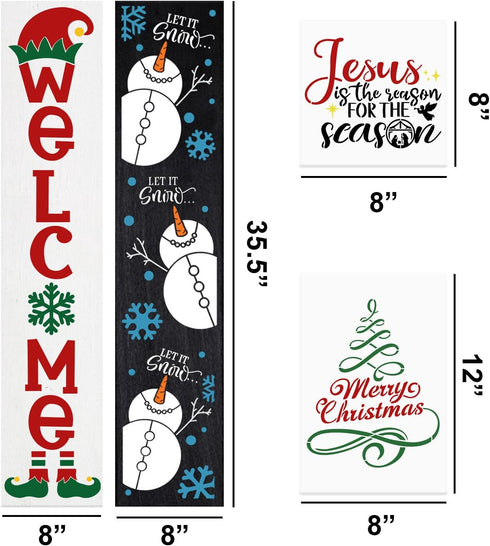 Christmas Welcome Stencils for Painting on Wood,Let It Snow Stencil for Porch Sign Merry Christmas Believe Snowman Drawing Templates for Shirts Pi...