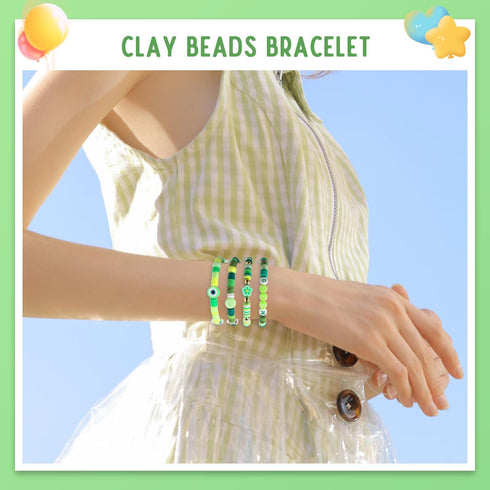 Yochus Green Clay Beads Bracelet Making kit, 1700pcs Heishi Beads for Jewelry Making, Polymer Clay Beads Friendship Bracelet Kit with Gold Beads L...
