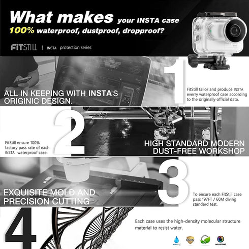 FitStill 60M /196FT Waterproof Case for insta360 Go 3,Protective Underwater Dive Housing Shell with Bracket Accessories for insta360 Go3 Action Ca...