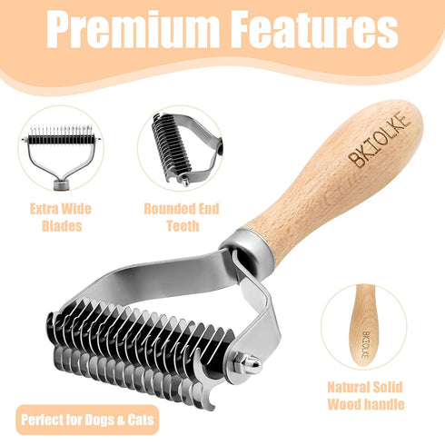 Pet Dematting Comb, Deshedding Brush for Dogs & Cats, Undercoat Rake for Dogs with Stainless Steel Blades, Dog Comb for Matted Hair, Easy to Use D...