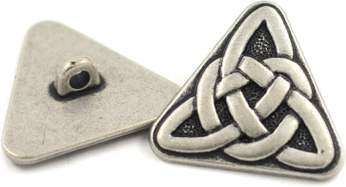 Bezelry 10 Pieces Triangle Celtic Sister Knot Metal Shank Buttons. 25mm (1 inch) (Antique Silver)...