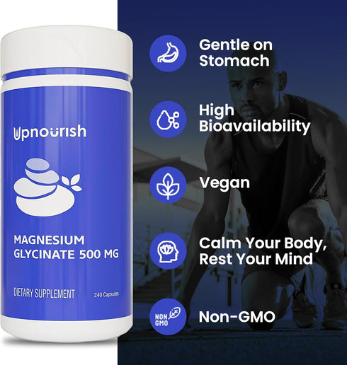 UpNourish Magnesium Glycinate Chelate 500mg Capsules - Highly Absorbable Chelated Magnesium - Pure Magnesium Supplement for Sleep & Calm Support, ...