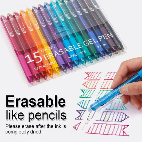 Vanstek 15 Colors Retractable Erasable Gel Pens Clicker, Fine Point(0.7), Make Mistakes Disappear, Premium Comfort Grip for Drawing Writing Planne...