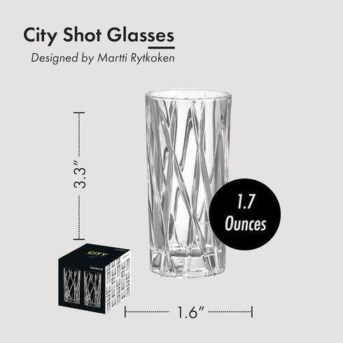 Orrefors City Shot Glasses with Heavy Base (Set of 2) - 1.7 Fl. Oz., Asymmetric Design - Crystal, Glassware for Spirits & Shots, Serving Tequila, ...