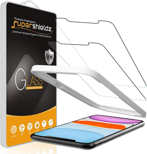 Supershieldz (2 Pack) Designed for iPhone 11 and iPhone XR (6.1 inch) Tempered Glass Screen Protector with (Easy Installation Tray) Anti Scratch, ...