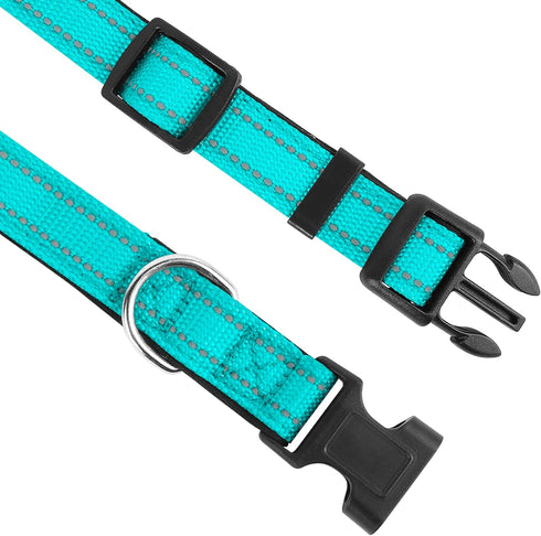 Reflective Dog Collar, Adjustable Soft Neoprene Padded Nylon Pet Collars with Buckle for Puppy and Small Dogs, Cats, Teal,XS...
