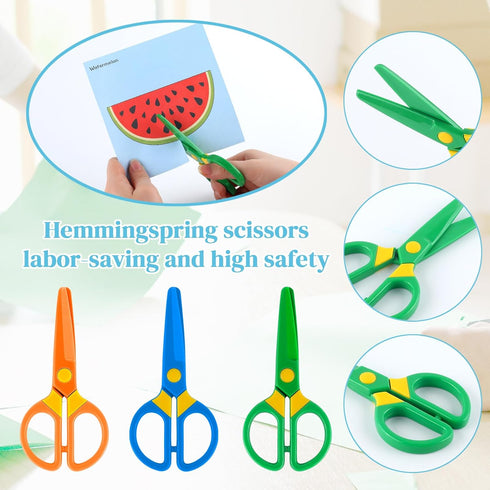Kids Safety Scissors, Toddler Plastic Training Scissors, Children Preschool Craft Scissors?3 Pack?with 60 Colorful Paper Cutting...