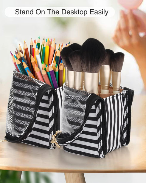 MONSTINA Makeup Brush Organzier Bag,High Capacity Portable Stand-Up Makeup Brush Holder,Professional Artist Makeup Brush Sets Case Waterproof Dust...
