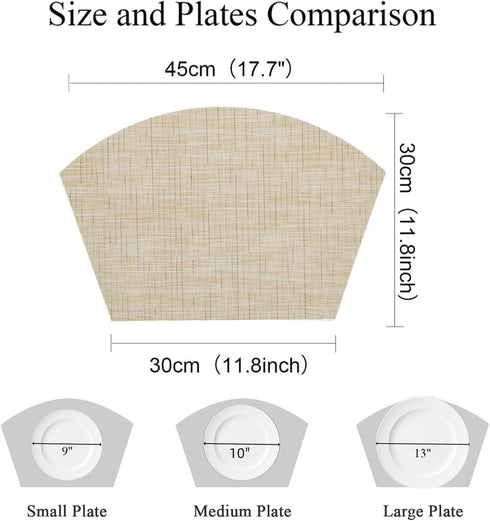 SHACOS Small Round Table Placemats Wedge Placemat Set of 4 Non Slip Heat Resistant Woven Vinyl Table Mats Wipe Clean Indoor Outdoor (4, Beige Yell...