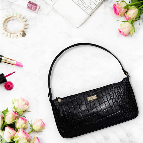 Leather Shoulder Bag for Women - Retro Classic Clutch Real Leather Croc Print Tote Small Purse Handbag with Zipper Closure...