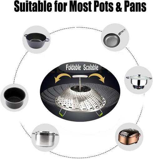 Vegetable Steamer Basket for Cooking Food Veggie Broccoli Meat Steamer Pot Cooker Expandable Steel Steamer (5.5"-9")...