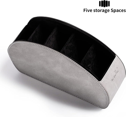 Remote Control Holder , PU Leather Organizer Box with 5 Compartments for Table Bed Office ,Remote Caddy Desktop Storage Home Accessories for Contr...