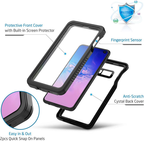 Lanhiem for Samsung Galaxy S10e Case, IP68 Waterproof Dustproof Case with Built-in Screen Protector, Heavy Duty Full Body Protective Clear Back Ph...