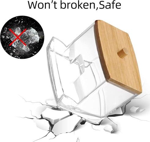 Tbestmax 7 OZ Cotton Swab Pads Holder, Qtip Cotton Ball Dispenser, Bathroom Containers Apothecary Jar for Storage Wood Lids 1 Pcs...