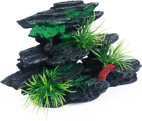 J-star Medium Fish Tank Decorations, Aquarium Decor Rock Mountain View, Landscape Ornament Rock Resin Decoration...