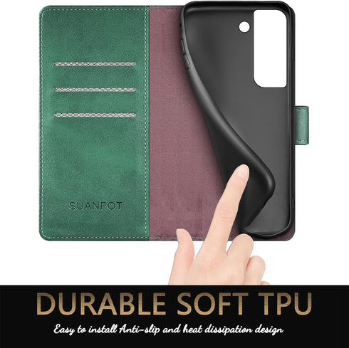 SUANPOT for Samsung Galaxy S22 with RFID Blocking Leather Wallet case Credit Card Holder,Flip Folio Book Phone case Shockproof Cover Women Men for...