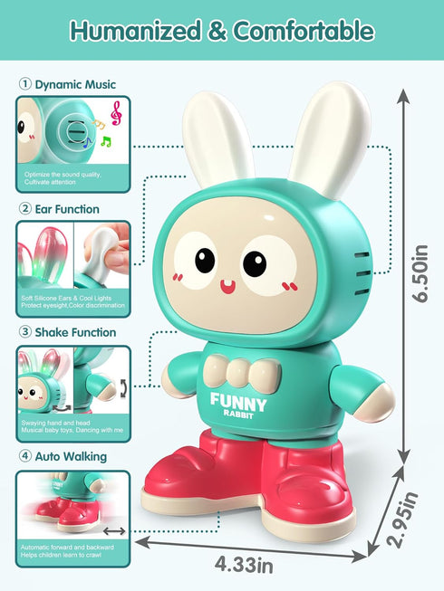 Crawling Rabbit Baby Toy Gifts, Infant Tummy Time Toys, Cute Dancing Walking Moving Babies Sensory Induction Rabbit with Light Up Music for 0-6 6-...