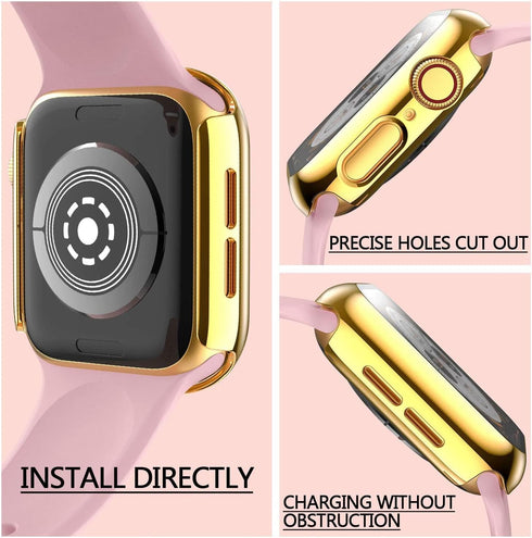 Hankn 44mm Hard Plated Case for Apple Watch Series 6/5/4 - Tempered Glass Screen Protector, Full Coverage Shockproof Bumper, Gold...