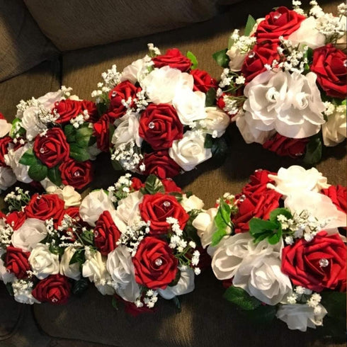 Artificial Flowers 25pcs Real Looking Burgundy Foam Fake Roses with Stems for DIY Wedding Bouquets White Bridal Shower Centerpieces Arrangements M...