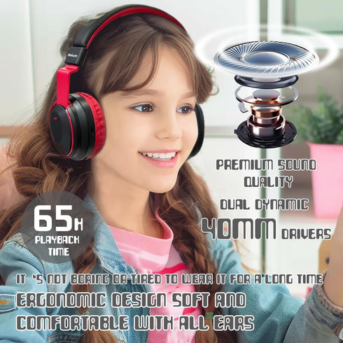 Kids Headphones Bluetooth 5.3 Wireless 60H Play Time Volume Limited 85/110dB Over Ear Foldable Headset with Cable Aux Mic for iPad Notebook Boy Gi...