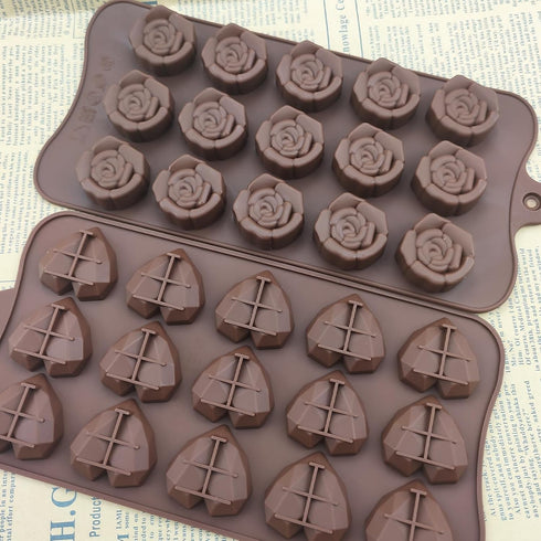 2 PACK Heart Rose Flower Ice Cube Silicone Mold,Diamond Heart Chocolate Candy Silicone Mold for Making Cookies Cakes Mousse Chocolate Ice Cream Je...