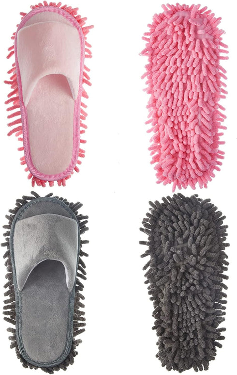 2 Pairs Microfiber Cleaning Mop Slippers for Floor Cleaning House Mop Shoes Men and Women Washable Unisex Dusting Slippers Dirt Cleaning Tool Supp...