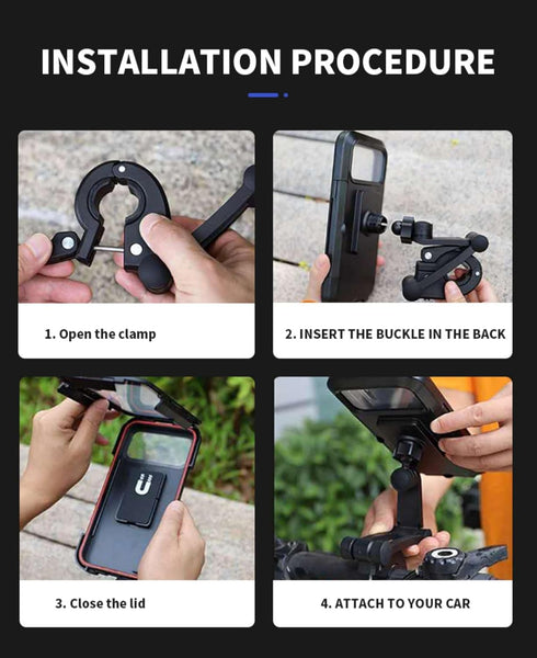 Black Waterproof Bike Protects Phone Mount Case Holder Handlebar, Phone Fits Perfectly Boxs Strong Sturdy Well-Built Mountain Frame Touch-Screen S...