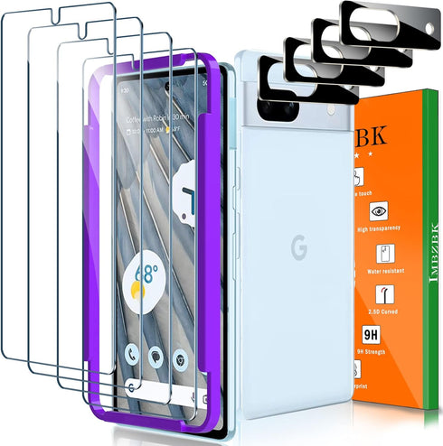 IMBZBK [4+4 Pack for Google Pixel 7a Screen Protector Tempered Glass Accessories 4 Pack Screen Protector with 4 Pack Camera Lens Protector for Pix...