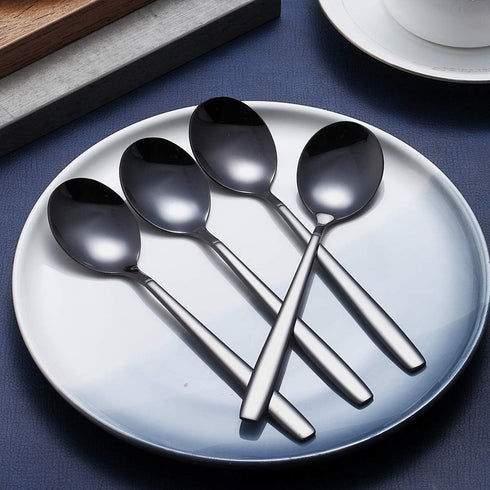Berglander Black Dinner Spoon Set of 4, Stainless Steel with Titanium Plating...
