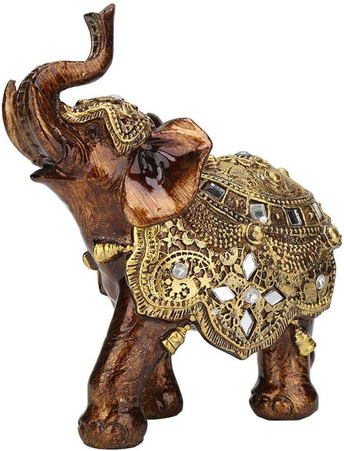Golden Elephant Statue, Resin & Wood Grain Collectible Figurine, Feng Shui Lucky Elephant Sculpture for Home TV Cabinet...