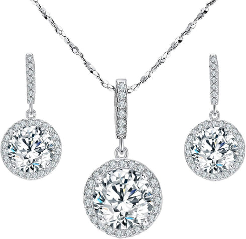 EVER FAITH 925 Sterling Silver CZ Gorgeous Round Cut Wedding Pendant Necklace Earrings Set for Women...