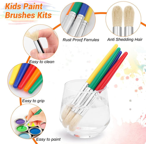 10Pcs Paint Brushes for Kids, Anezus Children Paint Brushes Toddler Large Chubby Kids Paint Brush Set for Preschool Daycare Classroom Washable Pai...