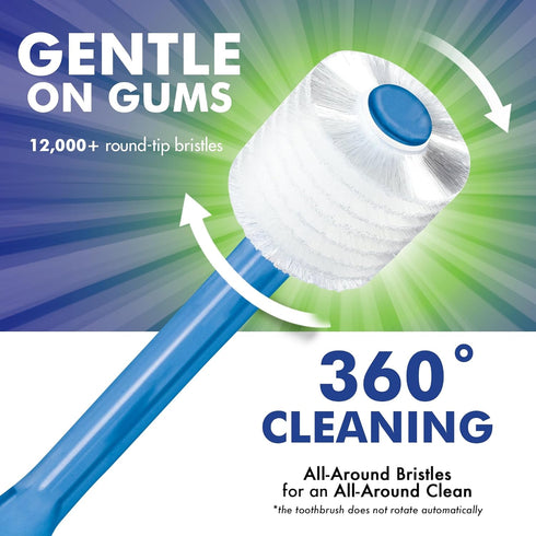 Brilliant Oral Care Adult Toothbrush with Soft Bristles, Round Head, and All-Around Clean for Teeth and Gums, Blue + Clear, 2 Pack...