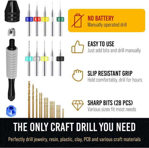 Hand Drill Bits Set - Pin Vise Hand Drill Manual, Small Micro Drill Bit Set | Jewelry Drill Kit, PCB Mini Drill Bits for Resin Beads Polymer Clay ...