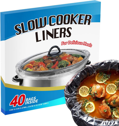 ECOOPTS Slow Cooker Liners (40 Liners), 13" × 21" Pot Liners Fit 3-8 Quarts, Disposable Cooking Bags Suitable for Oval & Round Pot, BPA Free (13" ...
