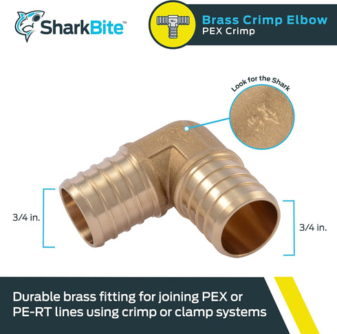 SharkBite 1 Inch Crimp 90 Degree Elbow, Brass Plumbing Fitting, PEX Pipe, PE-RT, UC260LFA...