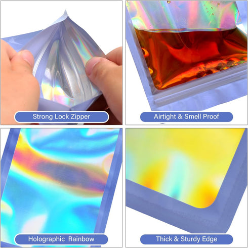 100-pack 2×2 inch mylar bags with clear window holographic resealable sealable packaging zip bag for small bussiness jewelry candy sample food pac...
