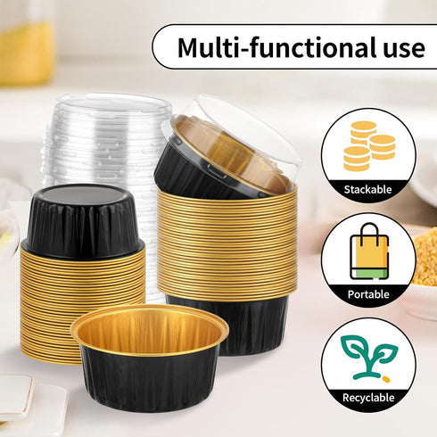 20Pack Alluminum Cupcake Containers, 5oz Dessert Cups with Lids, Mini Cake Pans With Lids for Gift Holiday Party Cake Baking Sales Mini Storage Bo...