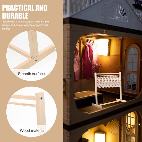 Kisangel Wooden Clothing Rack 1pc Doll Clothes Rack Miniature Garment Rack Doll Clothes Accessories for Dollhouse Supplies (40CM) Doll Hangers...