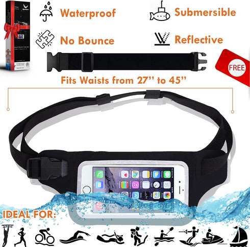 Ultimate Waterproof Running Swimming Belt - Phone & Essentials Holder for Gym, Beach, Kayaking, Ski! Fits iPhone, Samsung - Touchscreen, IPX8 Rate...