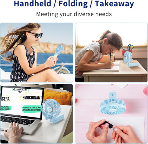 HandFan Portable Fans Battery Operated Handheld Fan Rechargeable USB Desk Fan Foldable for Travel Car Outdoors Home Disney Land (Sky Blue)...
