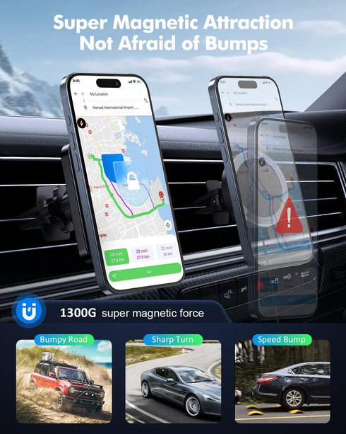 Magnetic Car Mount Charger (HaloLock), 15W Magnetic Wireless Car Charger, Air Vent/Dashboard Phone Holder Mount for iPhone 15/14/13/12, Fast Charg...