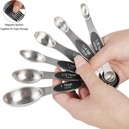 Magnetic Measuring Spoons Set Stainless Steel Dual Sided Stackable Teaspoon Tablespoon for Measuring Dry and Liquid Ingredients...