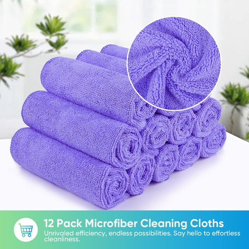 HOMEXCEL Microfiber Cleaning Cloth Purple, 12 Pack Premium Microfiber Towels for Cars, Lint Free, Scratch-Free, Highly Absorbent, Reusable Cleanin...