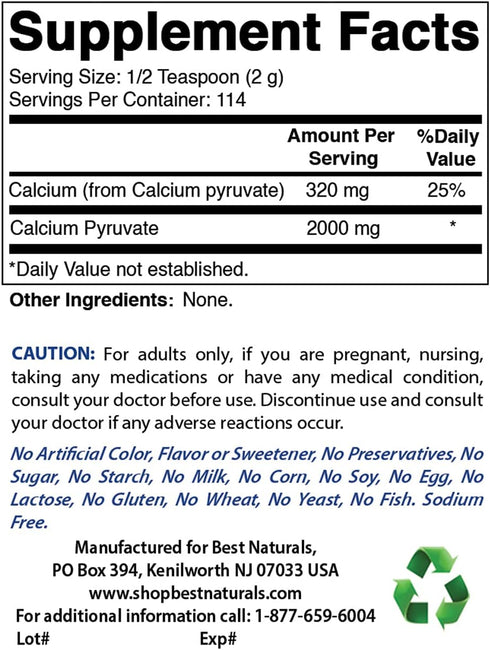 Best Naturals Calcium Pyruvate Powder 8 OZ (8 OZ (Pack of 1))...