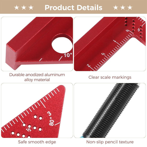 Small Carpenter Square Woodworking - Small Square Tool with Fixed Angle Pin and 0.9mm Mechanical Pencil - Precision Accurate Mini Carpenter Square...