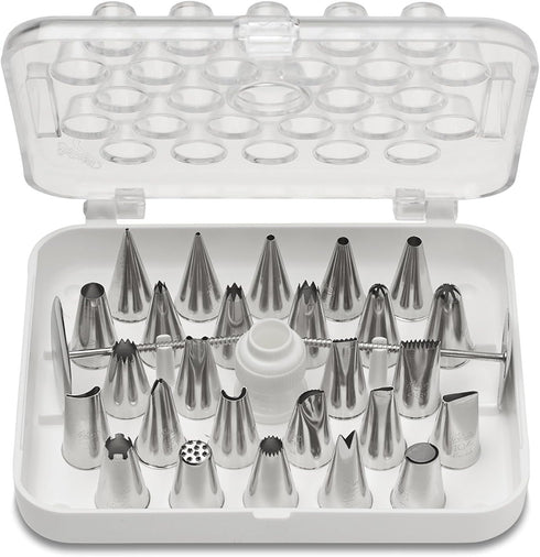 Ateco 29 Piece Cake Decorating Set, Includes 26 Stainless Steel Tubes, 1 Standard Coupler, 2 Flower Nails in Hinged Storage Box...