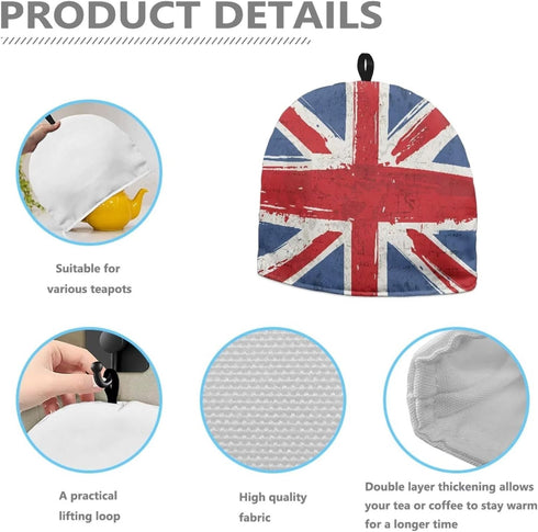 British Flag Union Jack Tea Kettle Cover for English Tea Sets Durable Teapot Cozies Breakfast Warmer Home Kitchen Hotel Tea Party Table Decor Acce...